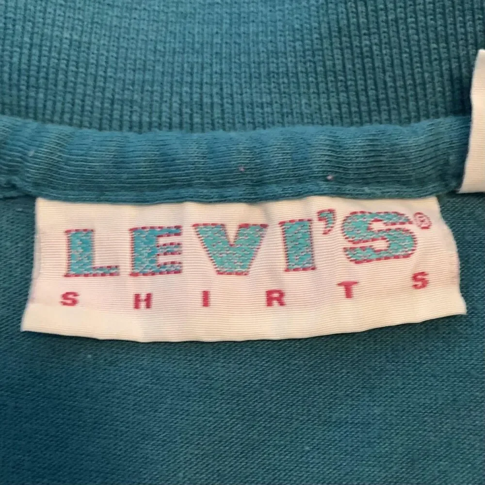 Vintage Levi's Polo Shirt Mens XL Teal Green Solid Knit Classic Casual‎ 80s 90s